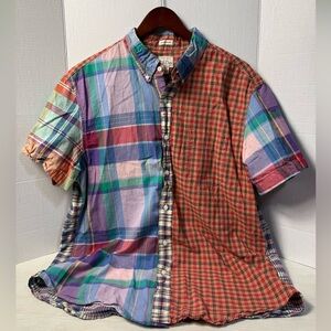 Vintage J. Crew Multicolor Multi-pattern Plaid Short-Sleeve Button-Down Shirt LG